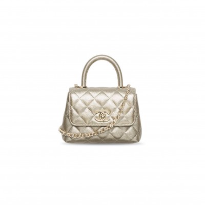 CHANEL 25K QUILTED CALFSKIN SHOULDER BAG IN BRIGHT GOLD AP4244 (14.5*11.5*5.5cm)